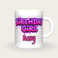 Personalised Birthday Girl Graffiti Mug, front