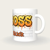 Personalised Boss Graffiti Mug, three-quarter view