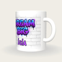Personalised Dream Big Graffiti Mug, three-quarter view