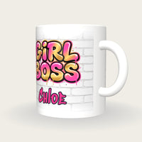 Personalised Girl Boss Graffiti Mug, three-quarter view