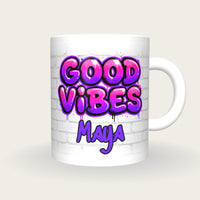 Personalised Good Vibes Graffiti Mug, front