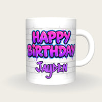 Personalised Happy Birthday Graffiti Mug, front