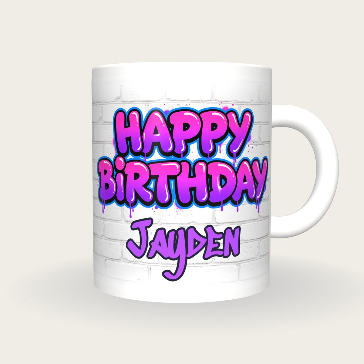 Personalised Happy Birthday Graffiti Mug, front