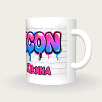 Personalised Icon Graffiti Mug, three-quarter view