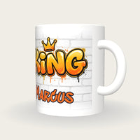 Personalised King Graffiti Mug, three-quarter view