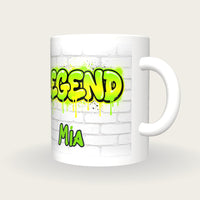 Personalised Legend Graffiti Mug, three-quarter view