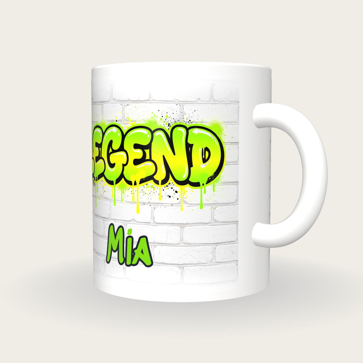 Personalised Legend Graffiti Mug, three-quarter view