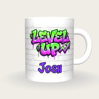 Personalised Level Up Graffiti Mug, front