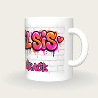 Personalised Lil Sis Graffiti Mug, three-quarter view
