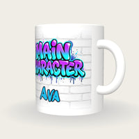 Personalised Main Character Graffiti Mug, three-quarter view