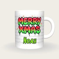 Personalised Merry Xmas Graffiti Mug, front