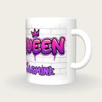 Personalised Queen Graffiti Mug, three-quarter view