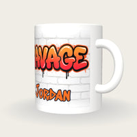 Personalised Savage Graffiti Mug, three-quarter view