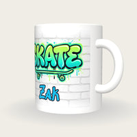 Personalised Skate Graffiti Mug, three-quarter view