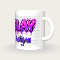 Personalised Slay Graffiti Mug, three-quarter view