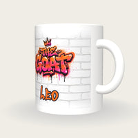 Personalised The GOAT Graffiti Mug, three-quarter view