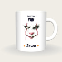 Personalised Creepy Clown Mug, Horror Fan, front