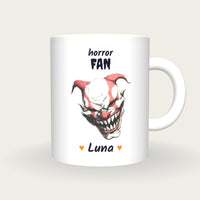 Personalised Evil Clown Mug, Horror Fan, front