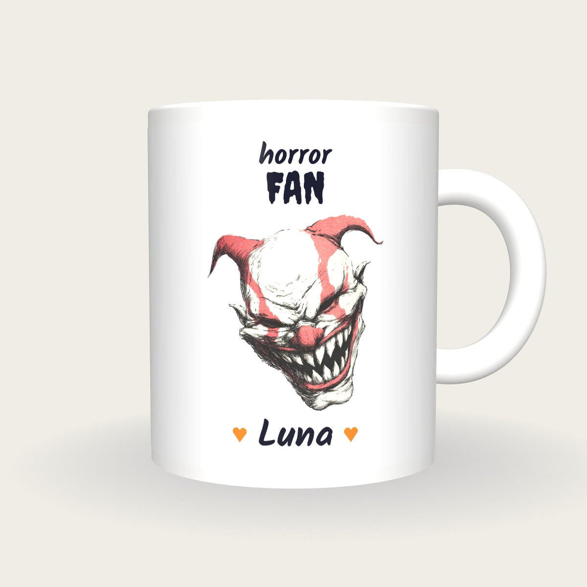 Personalised Evil Clown Mug, Horror Fan, front