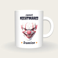 Personalised Evil Clown Mug, Sweet Nightmares, front