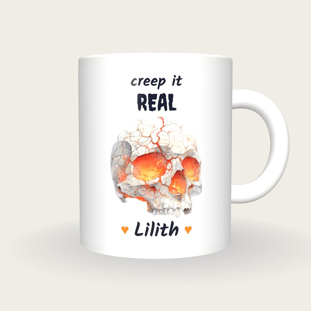Personalised Glowing Skull Mug, Creep It Real, front