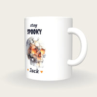 Personalised Glowing Skull Mug, Stay Spooky, three-quarter view