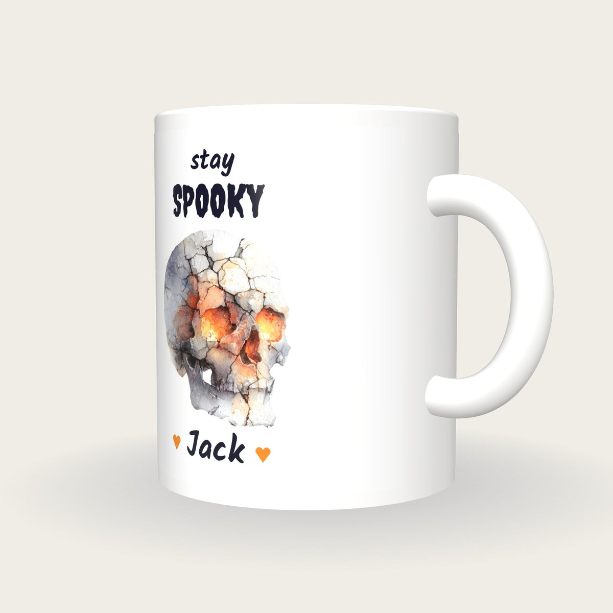 Personalised Glowing Skull Mug, Stay Spooky, three-quarter view