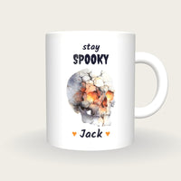 Personalised Glowing Skull Mug, Stay Spooky, front