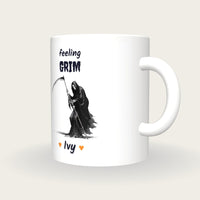 Personalised Grim Reaper Mug, Feeling Grim, three-quarter view