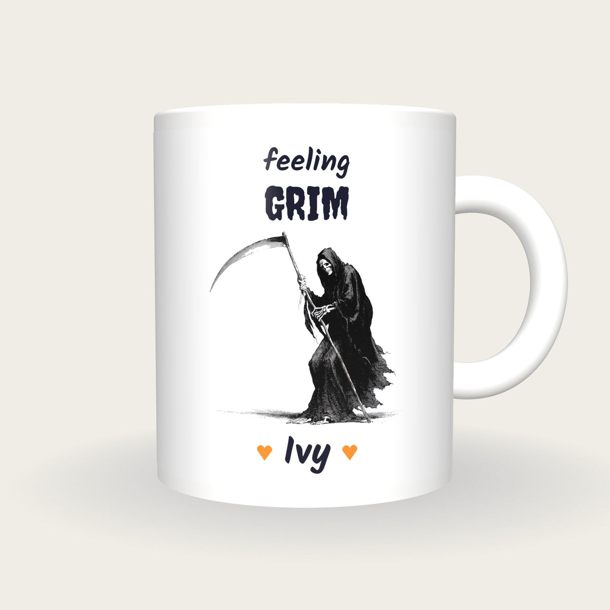 Personalised Grim Reaper Mug, Feeling Grim, front