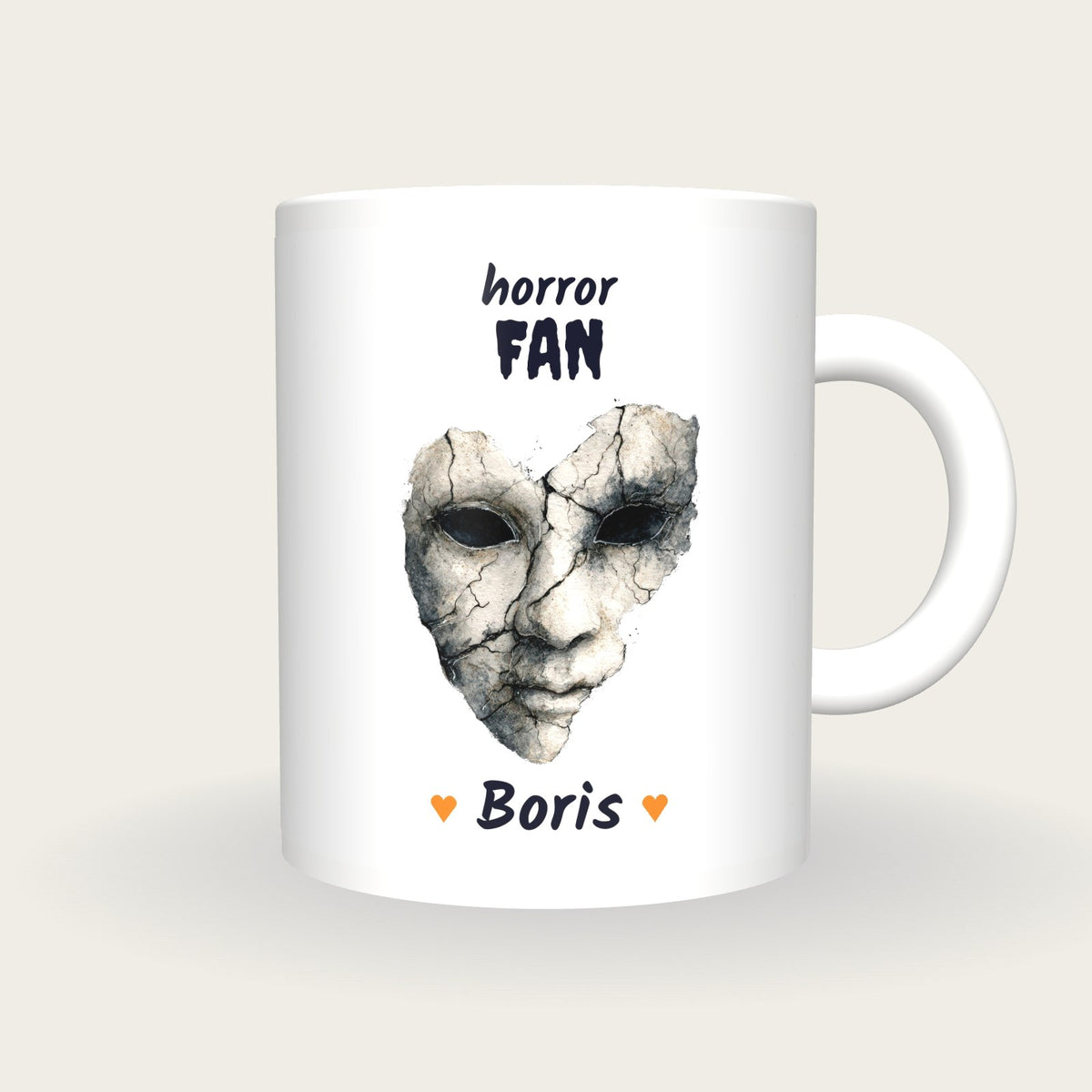 Personalised Haunted Mask Mug, Horror Fan, front