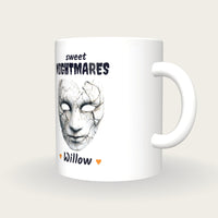 Personalised Haunted Mask Mug, Sweet Nightmares, three-quarter view