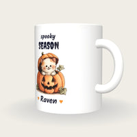 Personalised Kitten In A Pumpkin Mug, Spooky Season, three-quarter view
