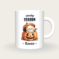 Personalised Kitten In A Pumpkin Mug, Spooky Season, front