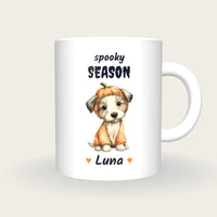 Personalised Puppy In A Pumpkin Mug, Spooky Season, front