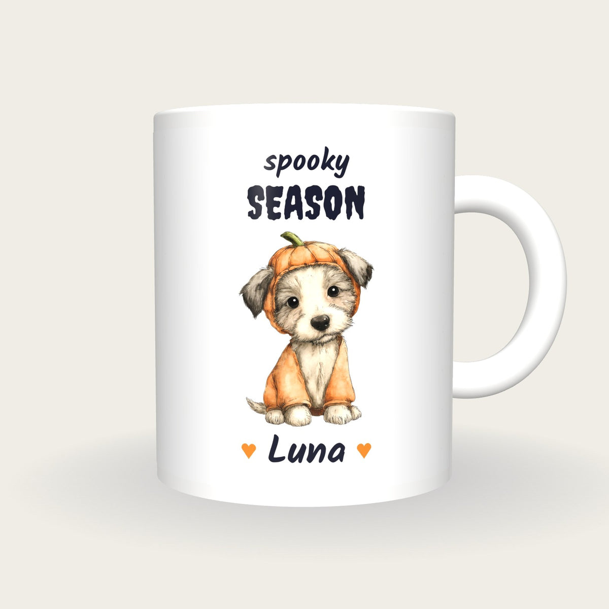 Personalised Puppy In A Pumpkin Mug, Spooky Season, front