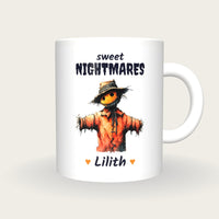 Personalised Scarecrow Mug, Sweet Nightmares, front