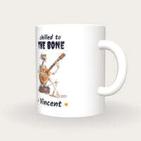 Personalised Skeleton Guitarist Mug, Chilled To The Bone, three-quarter view
