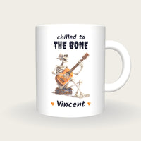 Personalised Skeleton Guitarist Mug, Chilled To The Bone, front