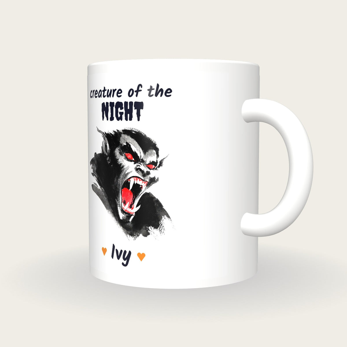 Personalised Vampire Mug, Creature Of The Night, three-quarter view