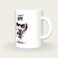 Personalised Vampire Portrait Mug, I Don't Bite, three-quarter view