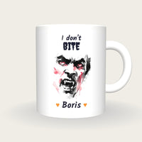 Personalised Vampire Portrait Mug, I Don't Bite, front
