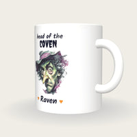Personalised Witch Portrait Mug, Head Of The Coven, three-quarter view