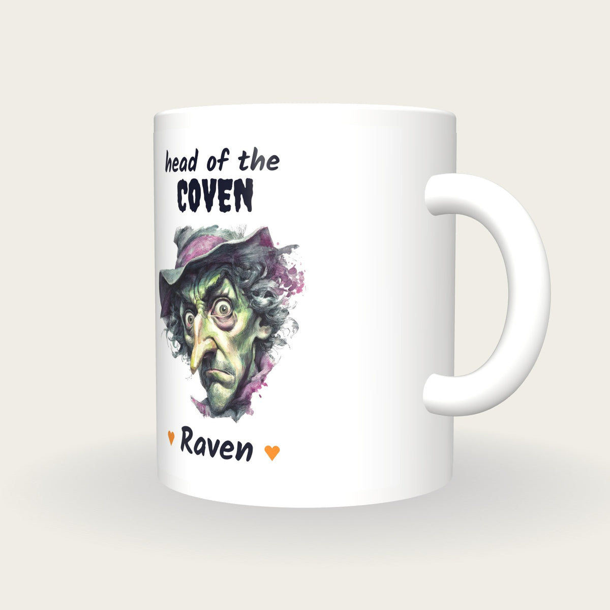 Personalised Witch Portrait Mug, Head Of The Coven, three-quarter view