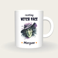 Personalised Witch Portrait Mug, Resting Witch Face, front