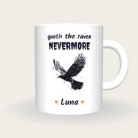 Personalised Raven In Flight Mug, Quoth The Raven Nevermore, front