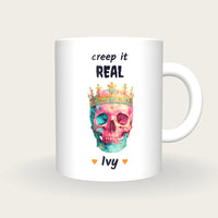 Personalised Neon Crowned Skull Mug, Creep It Real, front