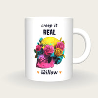 Personalised Neon Skull And Roses Mug, Creep It Real, front
