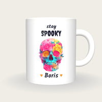 Personalised Neon Skull And Roses Mug, Stay Spooky, front