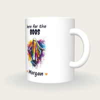 Personalised Neon Ghost Mug, Here For The Boos, three-quarter view